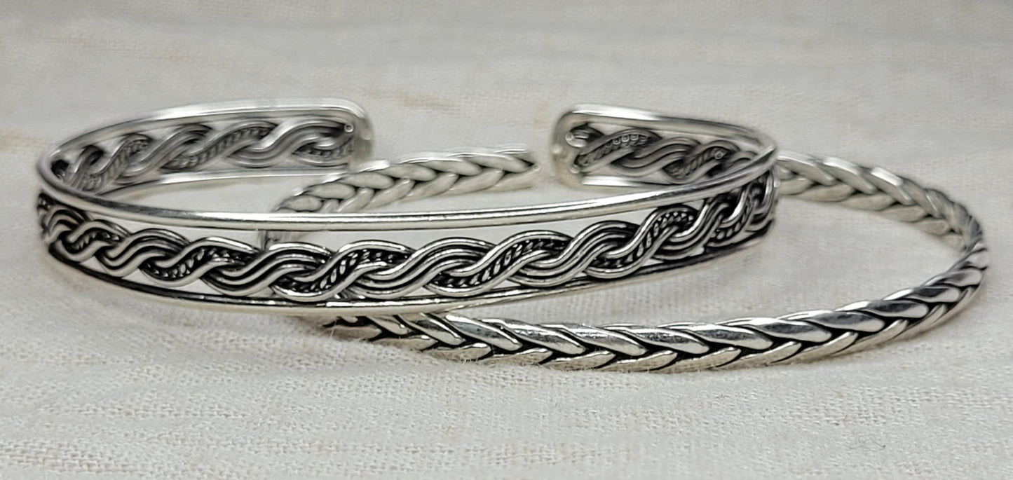 Adjustable Celtic Cuff Bangle Bracelet 925 Solid Silver, Braided Twist Style Bracelet, Viking Style Braid