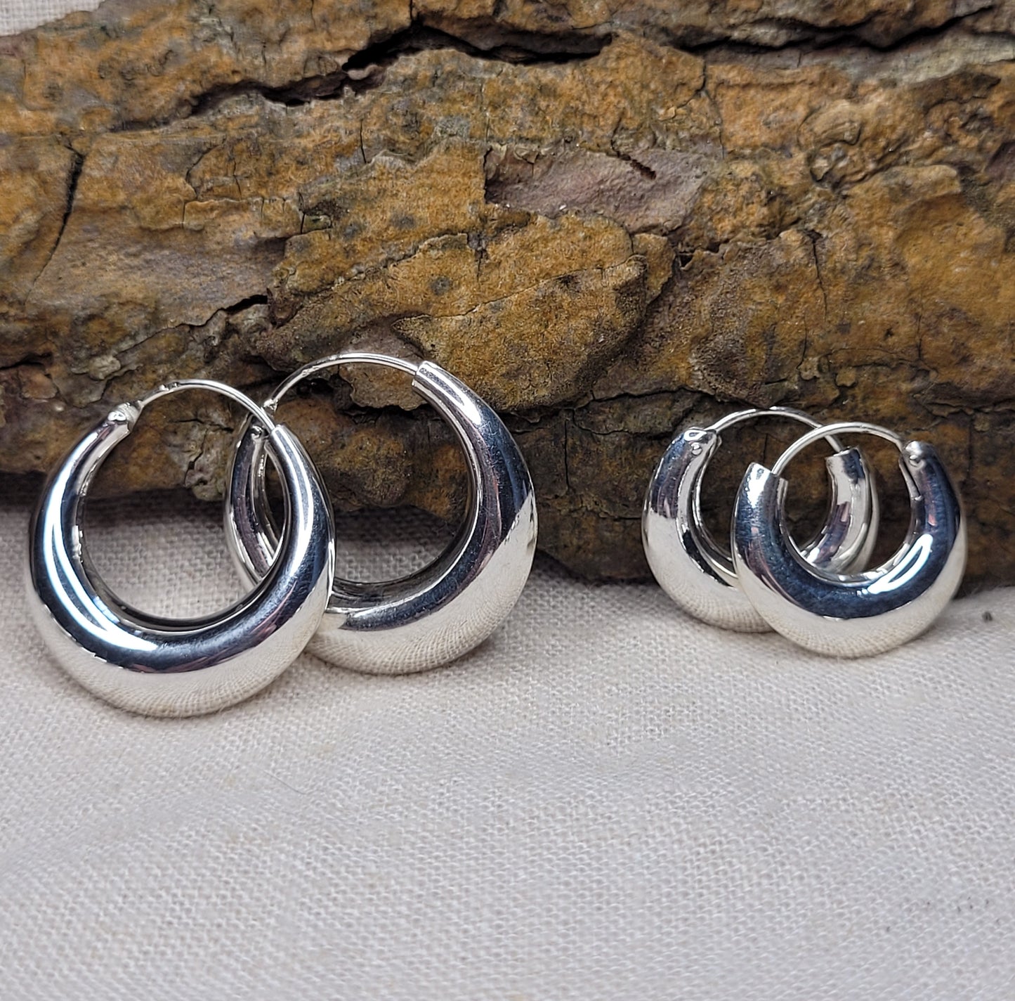 Chunky Hoop Earrings 925 Silver- Gypsy Style (5 Different Sizes)