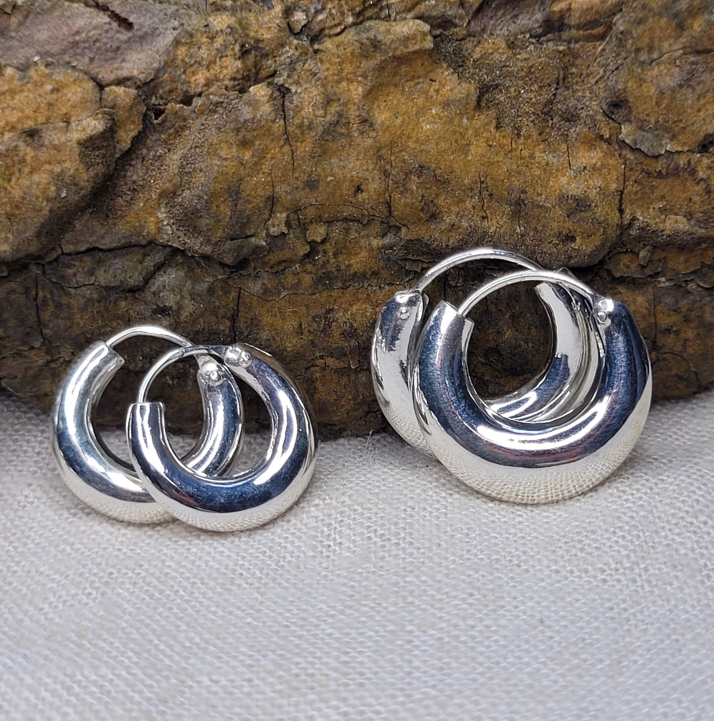 Chunky Hoop Earrings 925 Silver- Gypsy Style (5 Different Sizes)
