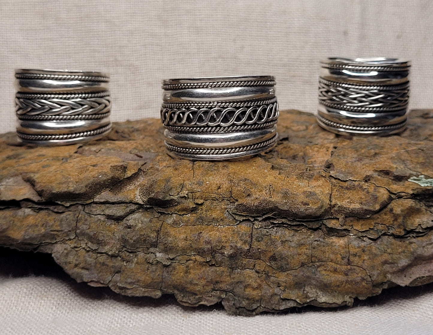 Chunky Barrel Weave & Rope Ring - 925 Silver Bali Style Wide Band Thumb Ring - RCB3