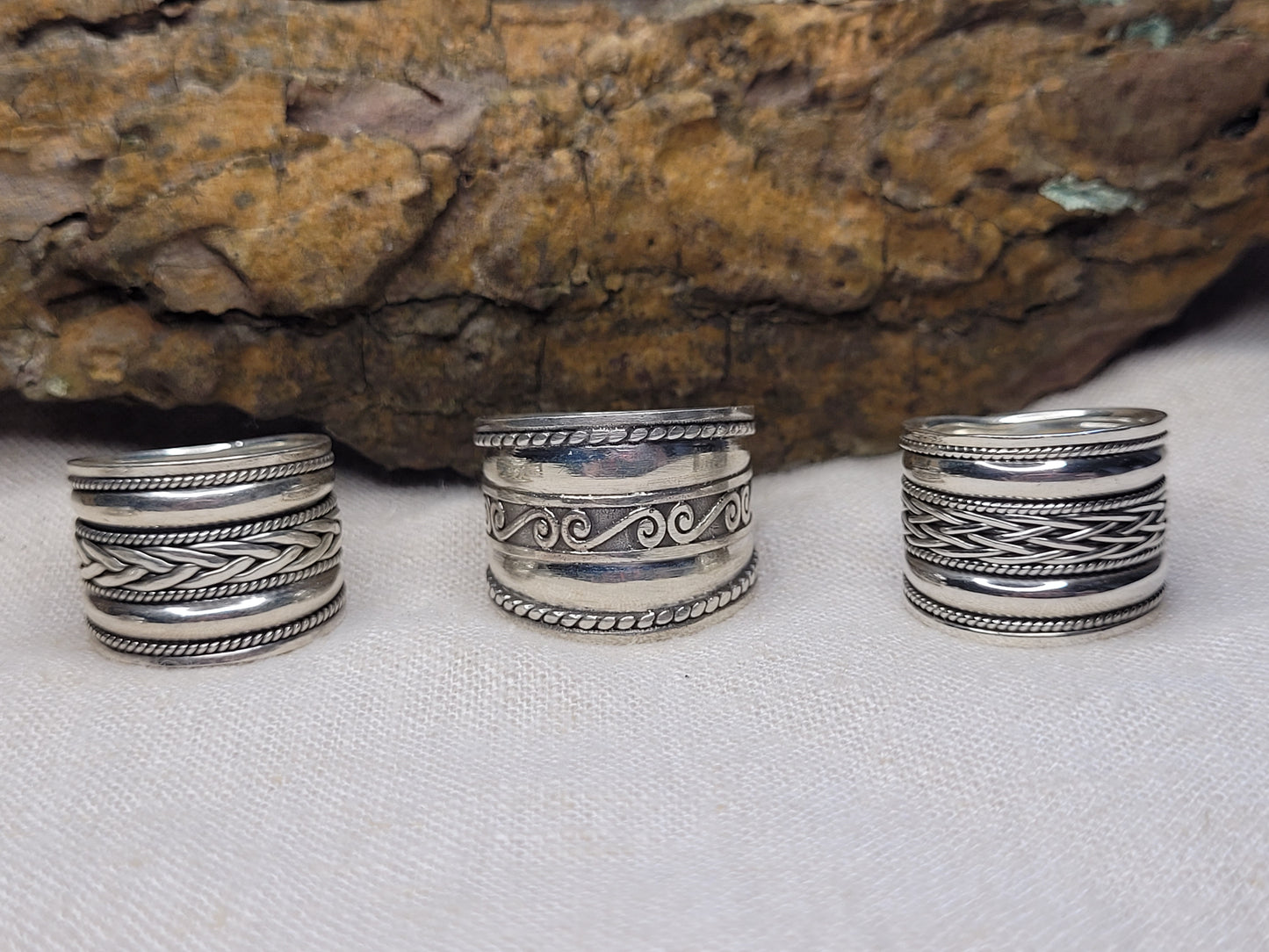 Chunky Barrel Weave & Rope Ring - 925 Silver Bali Style Swirl Wide Band Thumb Ring - RCB4