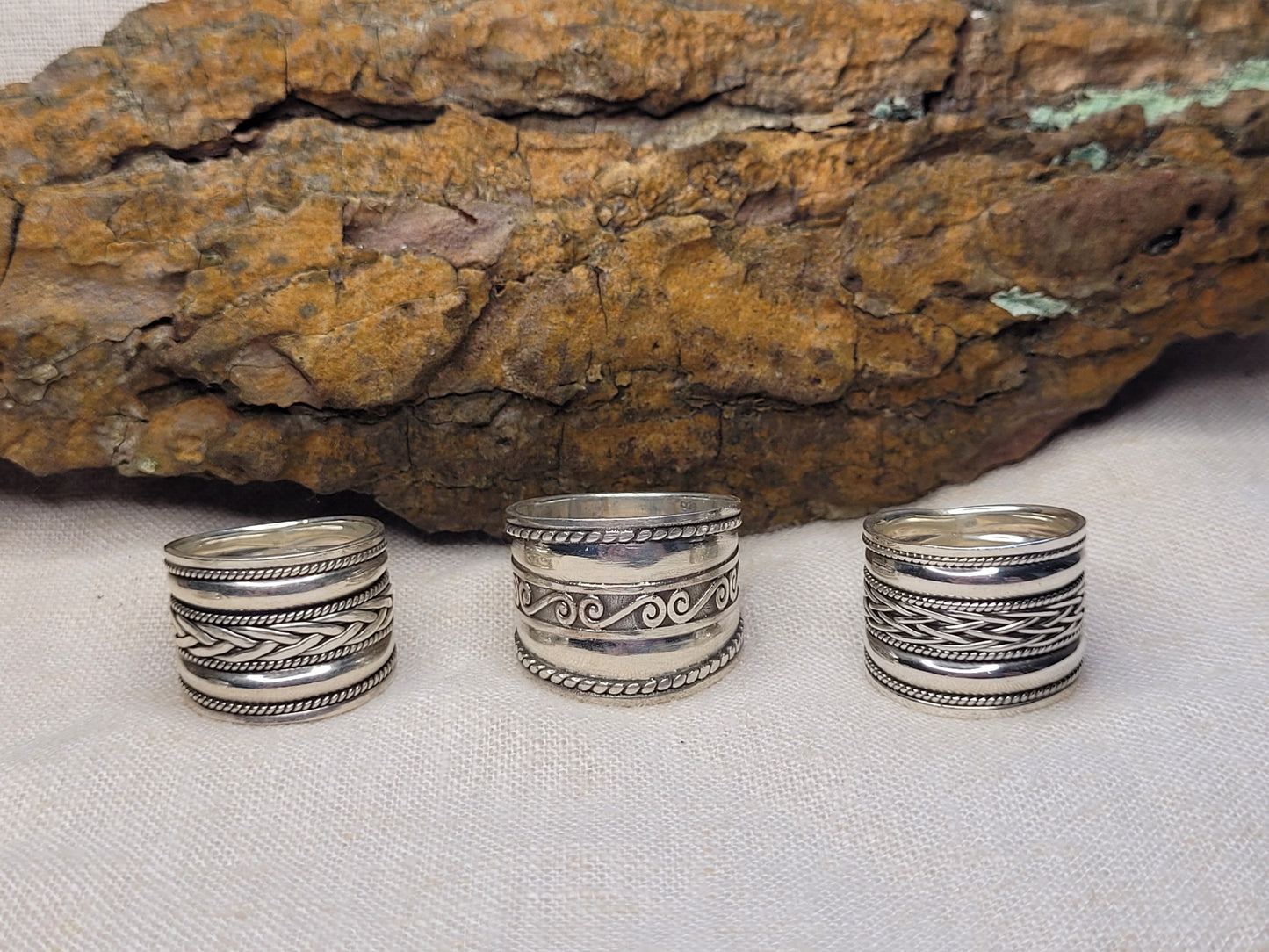 Chunky Barrel Weave & Rope Ring - 925 Silver Bali Style Swirl Wide Band Thumb Ring - RCB4