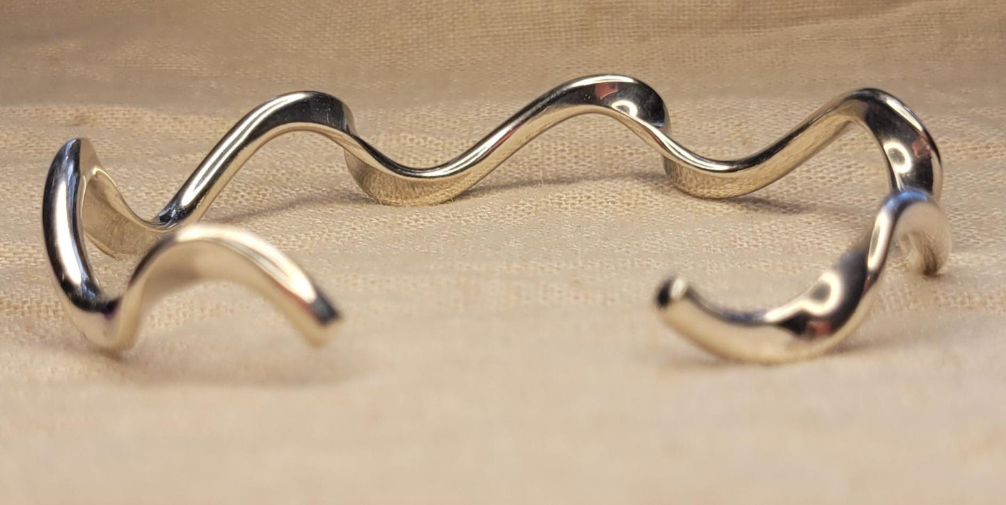 Wavy Cuff 925 Solid Silver, Open Cuff Bracelet, Adjustable Cuff Bracelet- BWC2