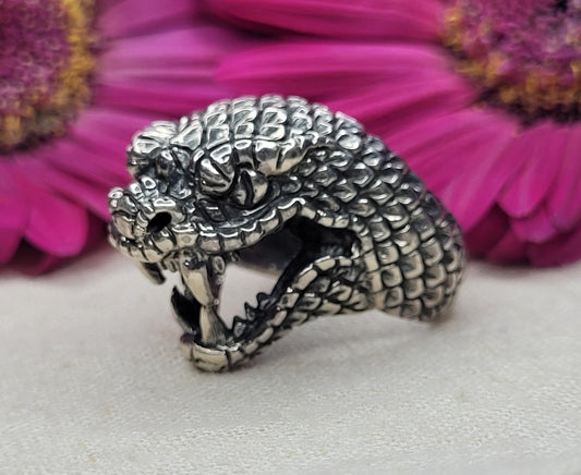 Chunky Snake Head Ring Bold & Chunky 925 Silver, Ring Size: T, Solid 925 Silver, Statement Piece