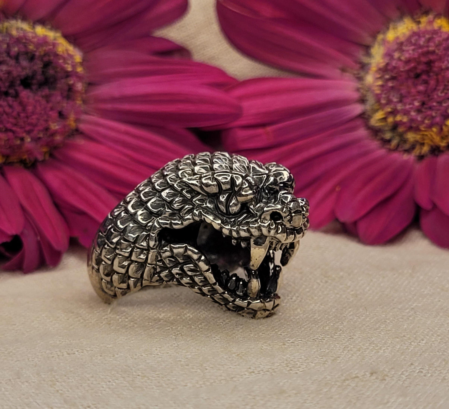Chunky Snake Head Ring Bold & Chunky 925 Silver, Ring Size: T, Solid 925 Silver, Statement Piece