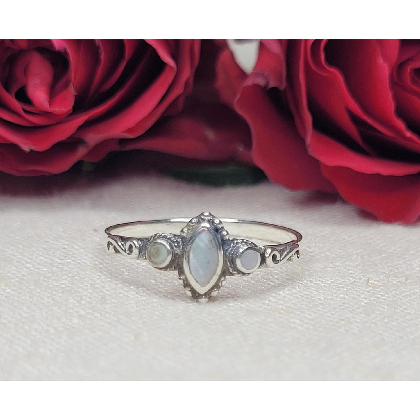 Elegant 925 Silver Marquise Cut Stone Rings, Available in Jade, Abalone Shell and Mother of Pearl -RSTD