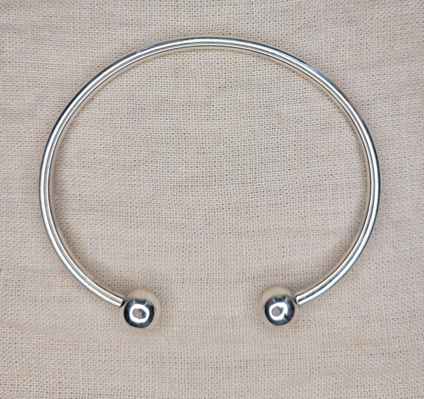 925 Silver Chunky Torque Bangle, Double Ball Bracelet, Open Cuff