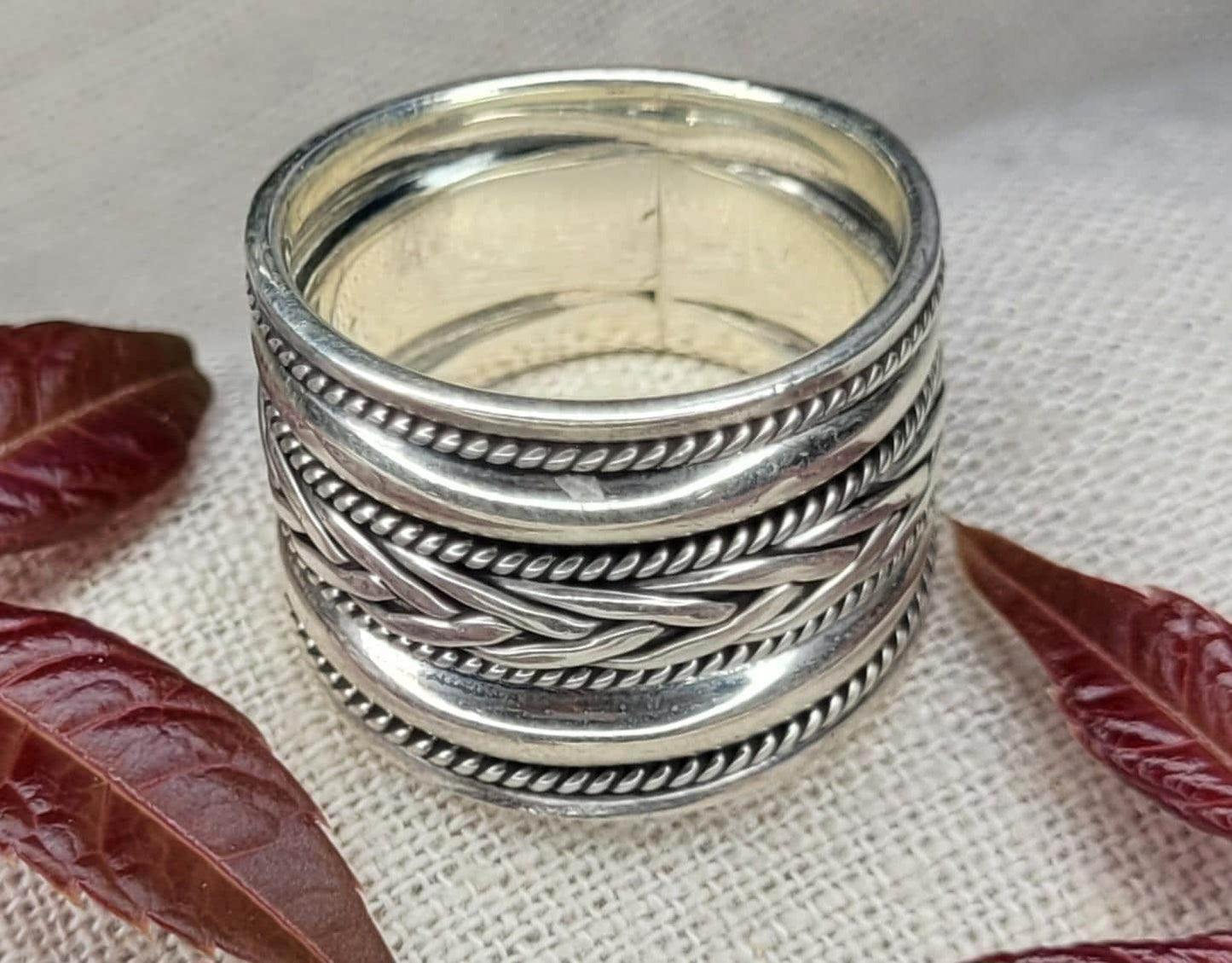 Chunky Barrel Weave Ring - 925 Silver Bali Style Wide Band Thumb Ring - RCB2