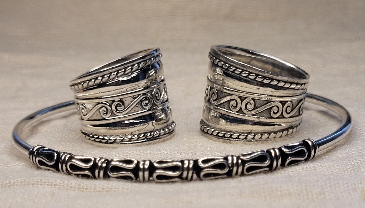 Chunky Barrel Weave & Rope Ring - 925 Silver Bali Style Swirl Wide Band Thumb Ring - RCB4
