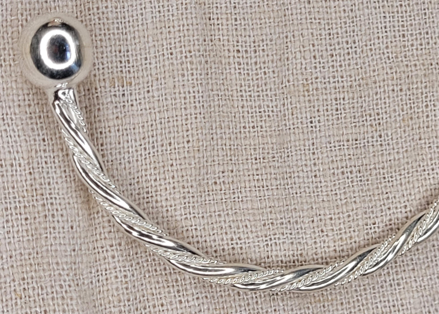 925 Silver Twisted Sparkly Chunky Torque Bangle , Double Ball Bracelet, Open Cuff Bracelet, Solid Silver -BCT2