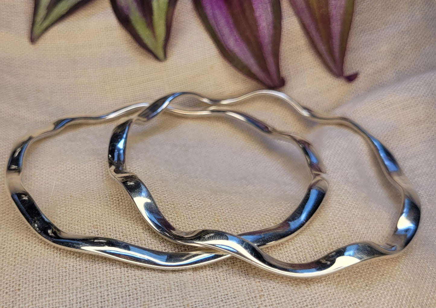 Wavy Bangle Bracelet, 925 Solid Silver- BWC1