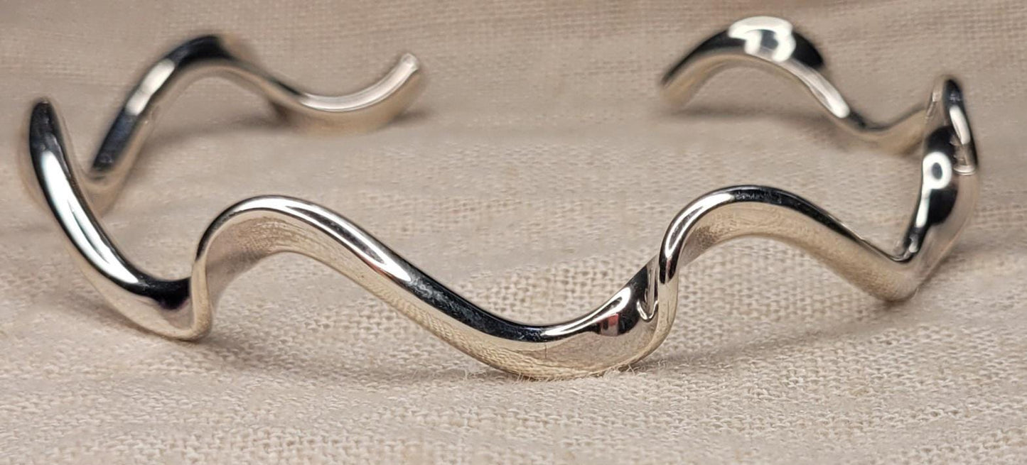 Wavy Cuff 925 Solid Silver, Open Cuff Bracelet, Adjustable Cuff Bracelet- BWC2
