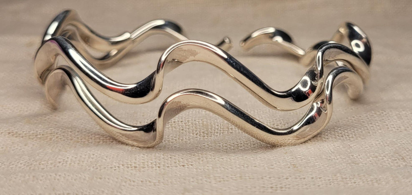 Wavy Cuff 925 Solid Silver, Open Cuff Bracelet, Adjustable Cuff Bracelet- BWC2