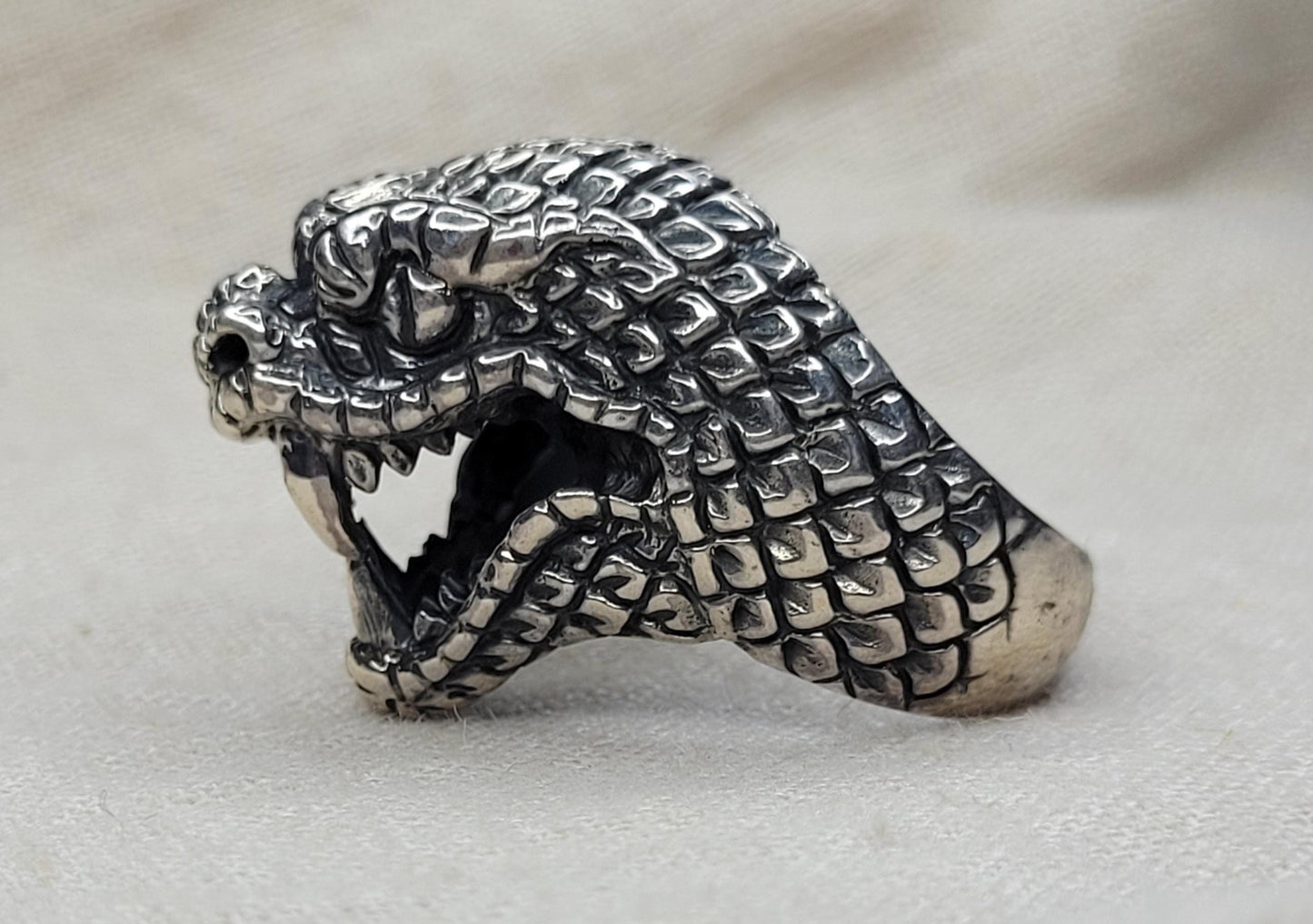 Chunky Snake Head Ring Bold & Chunky 925 Silver, Ring Size: T, Solid 925 Silver, Statement Piece