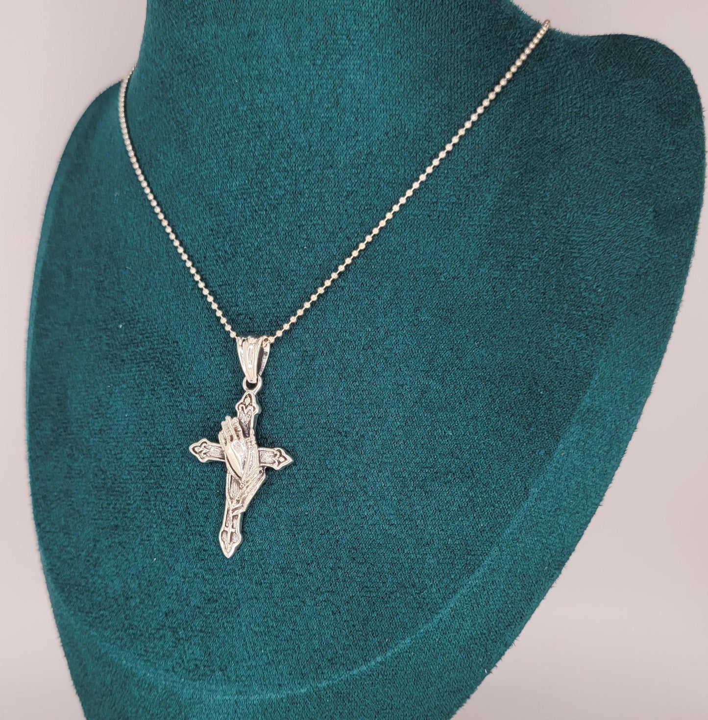 925 Silver Cross with Praying Hands Necklace