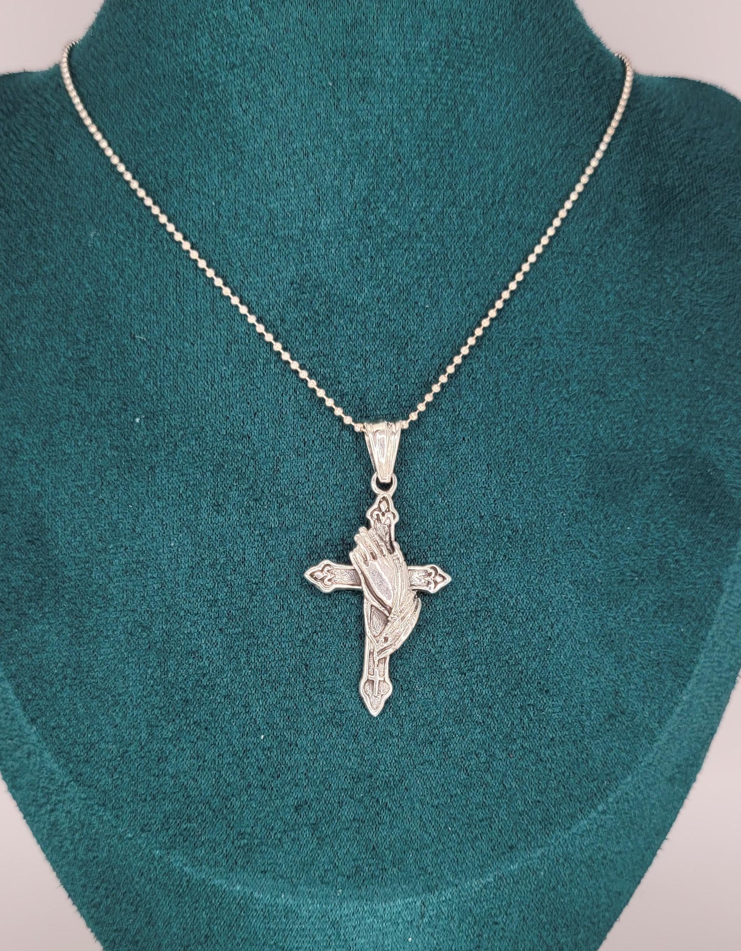 925 Silver Cross with Praying Hands Necklace
