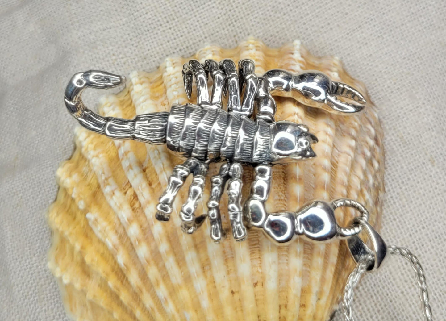 Large Scorpion Pendant 925 Silver Necklace with Moving Parts, Solid 925 Silver - NAS5