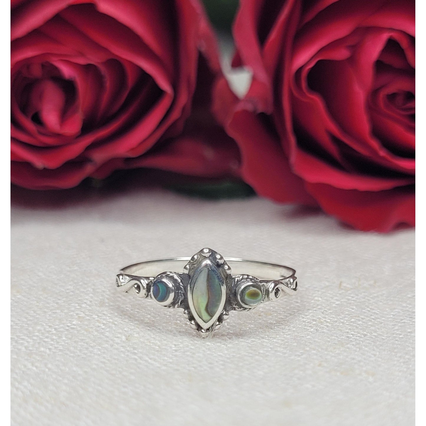 Elegant 925 Silver Marquise Cut Stone Rings, Available in Jade, Abalone Shell and Mother of Pearl -RSTD
