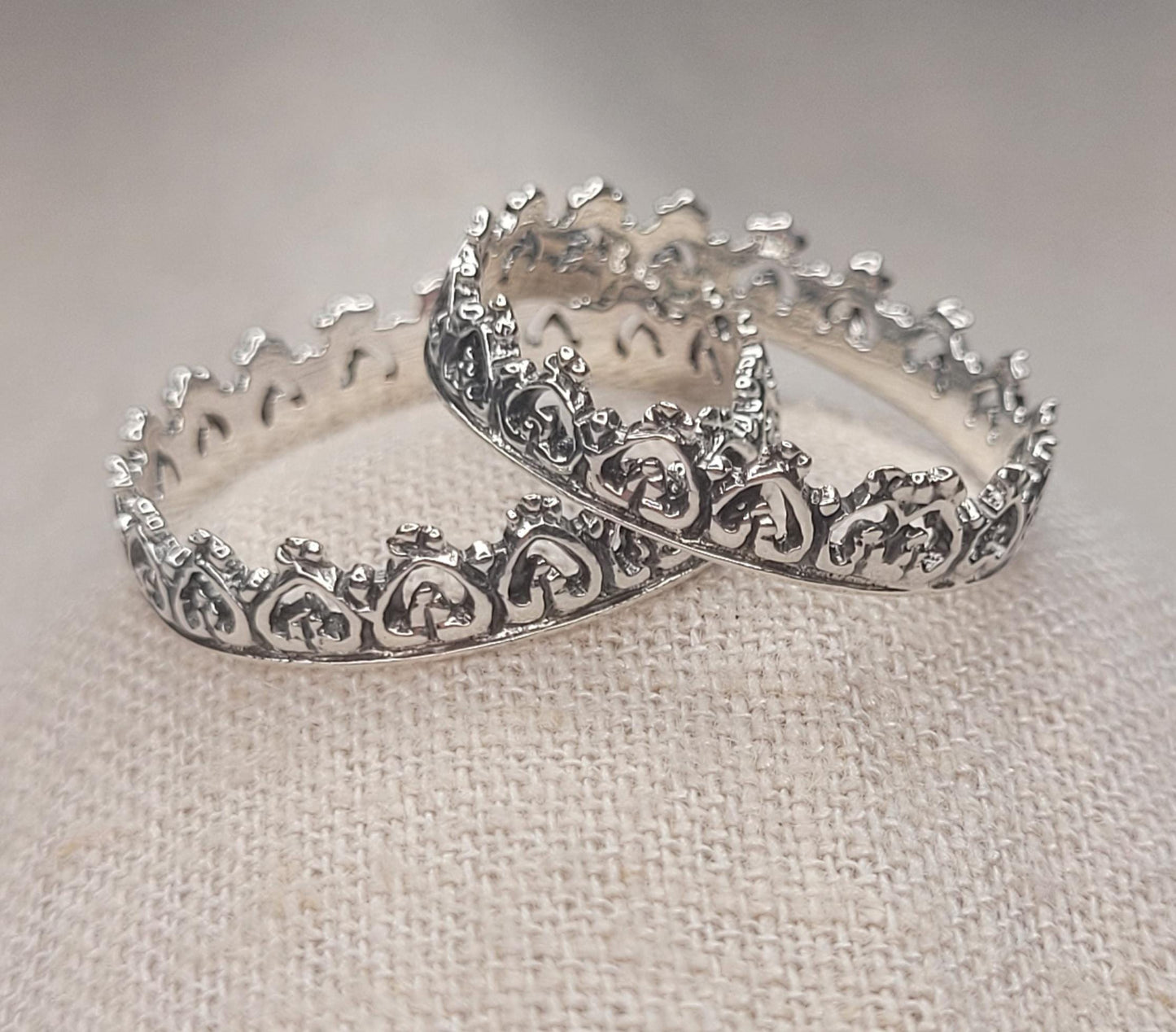 Celtic Crown Chain Ring 925 Silver, Stackable Ring, Irish Solid Silver Ring with Intricate Detail -RC1