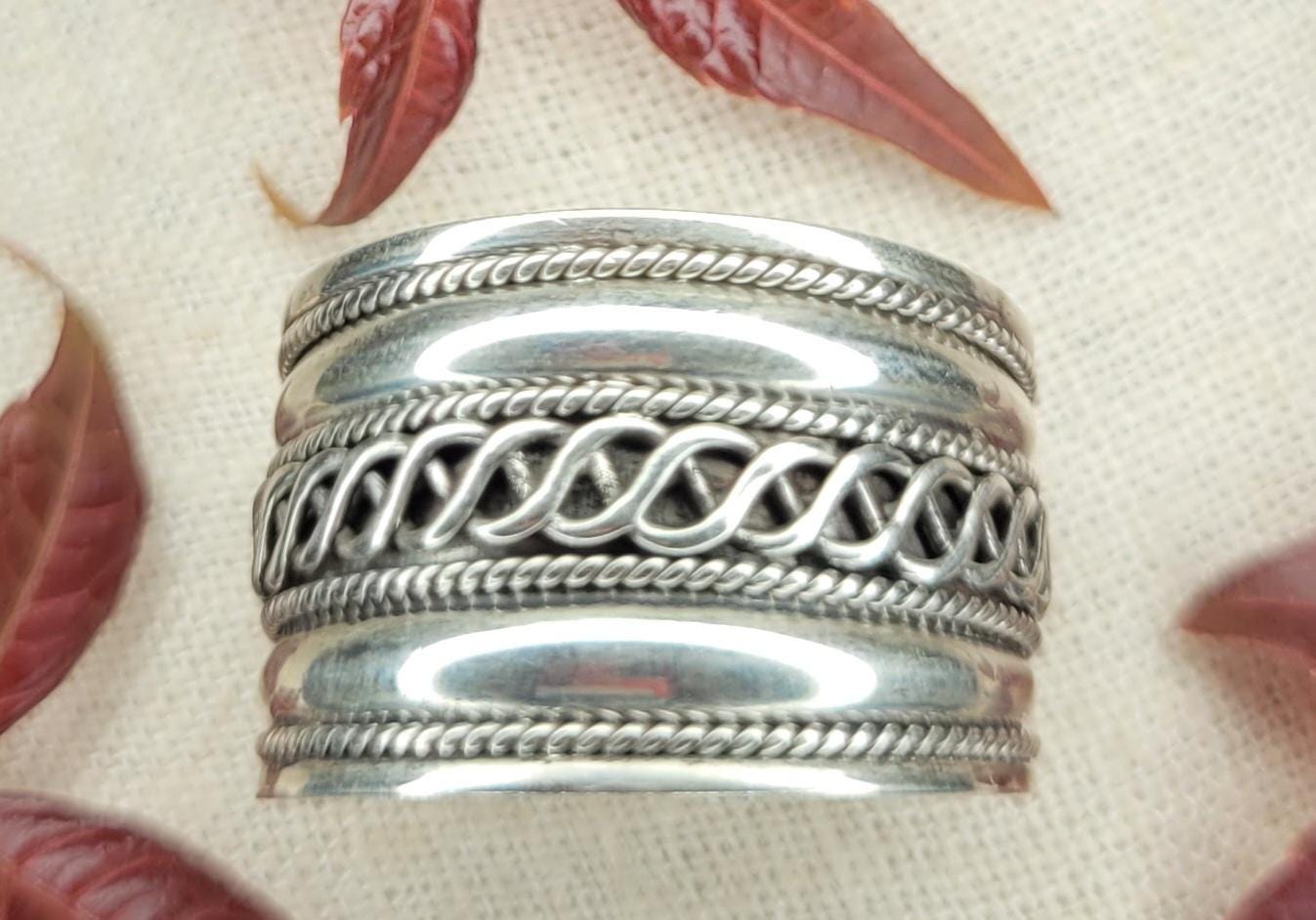 Chunky Barrel Weave & Rope Ring - 925 Silver Bali Style Wide Band Thumb Ring - RCB3