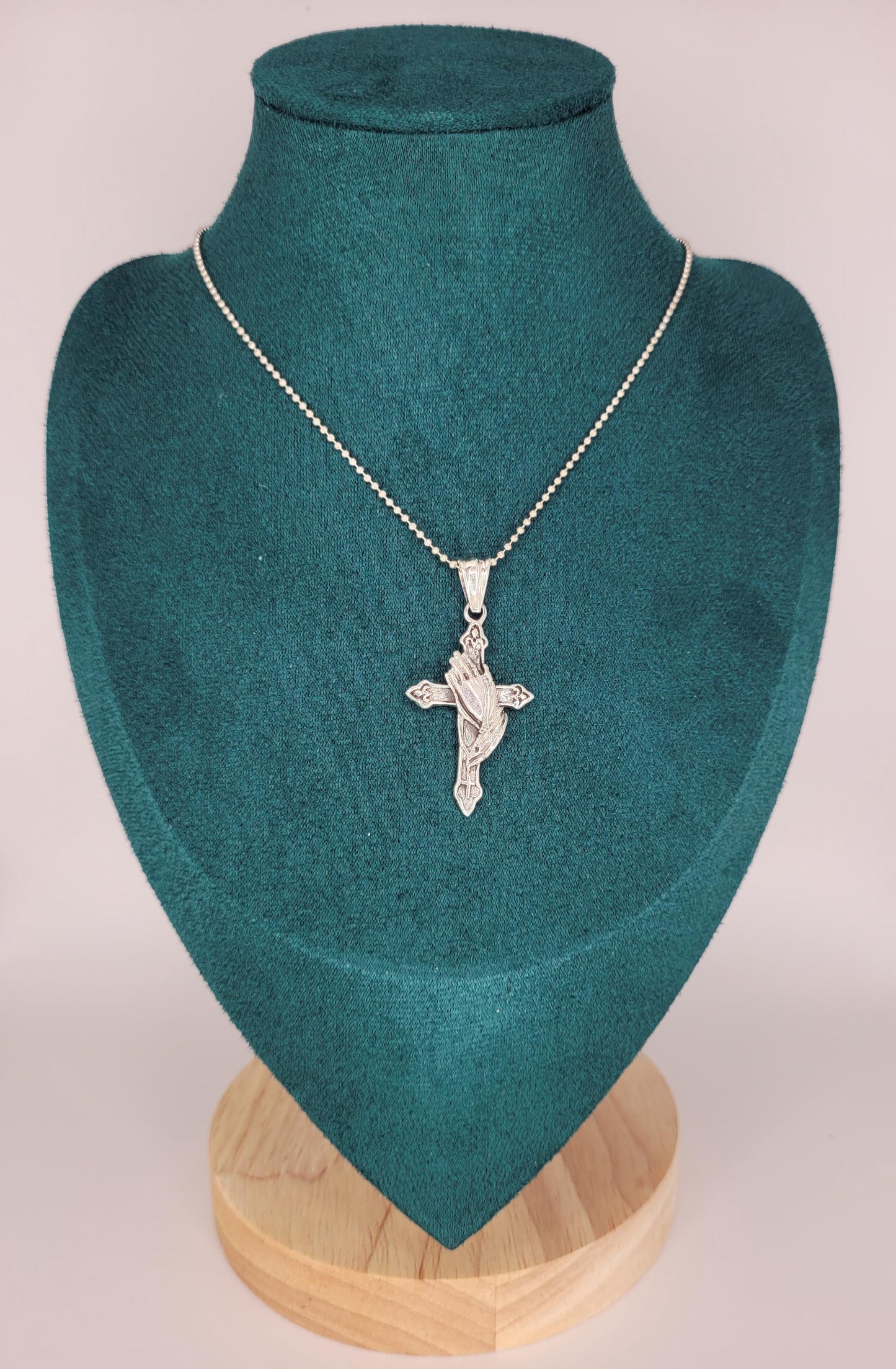 925 Silver Cross with Praying Hands Necklace