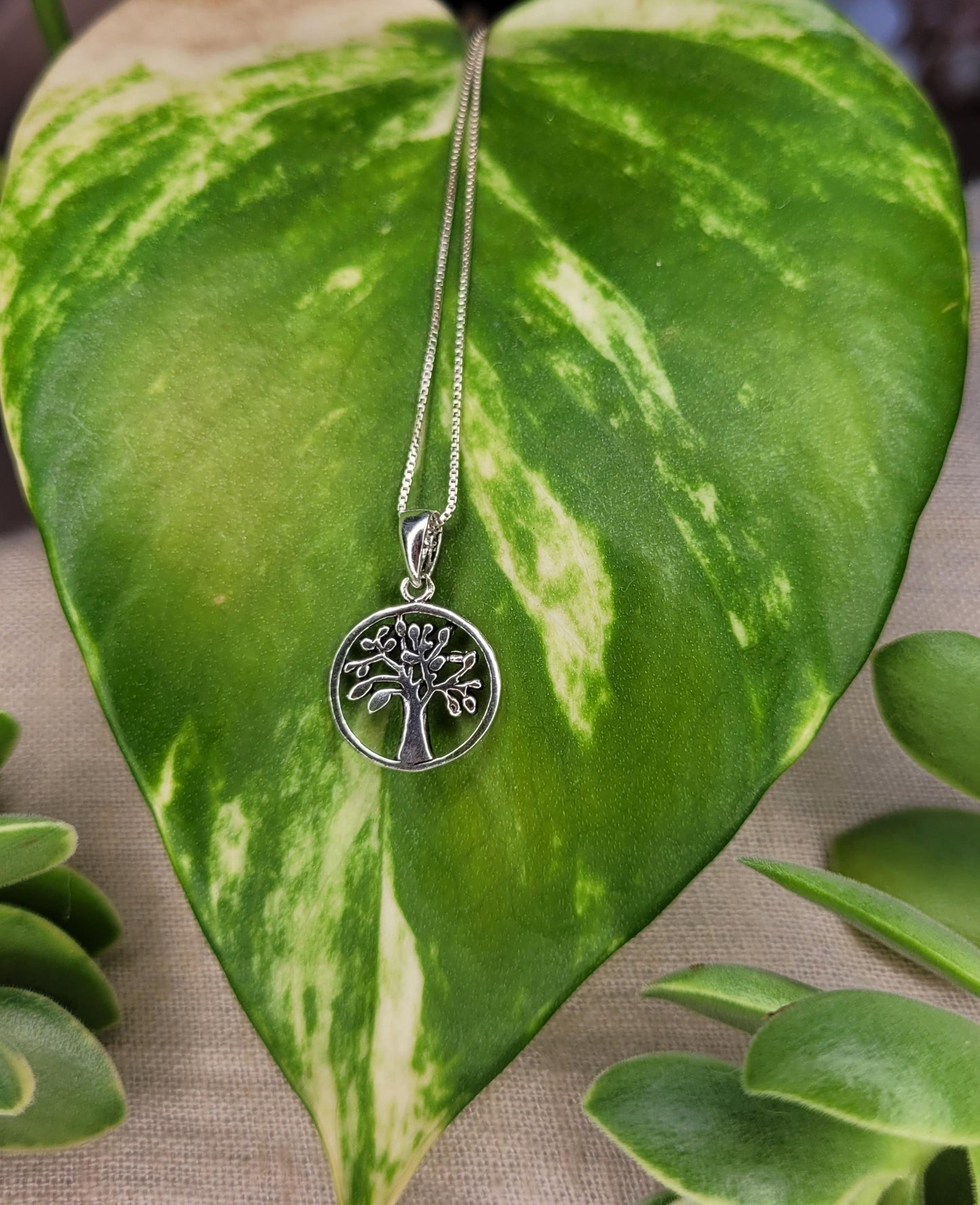 925 Silver Tree of Life Necklace, Silver Tree Pendant in Hoop- NT3