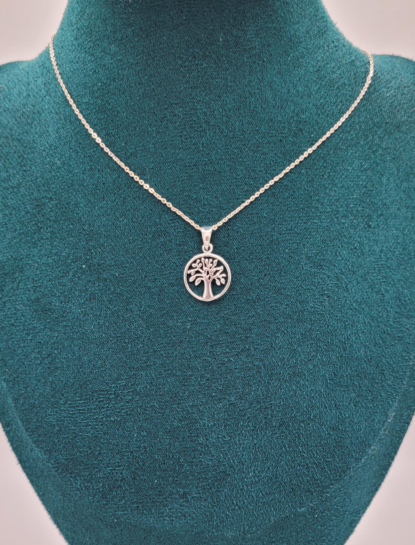 925 Silver Tree of Life Necklace, Silver Tree Pendant in Hoop- NT3