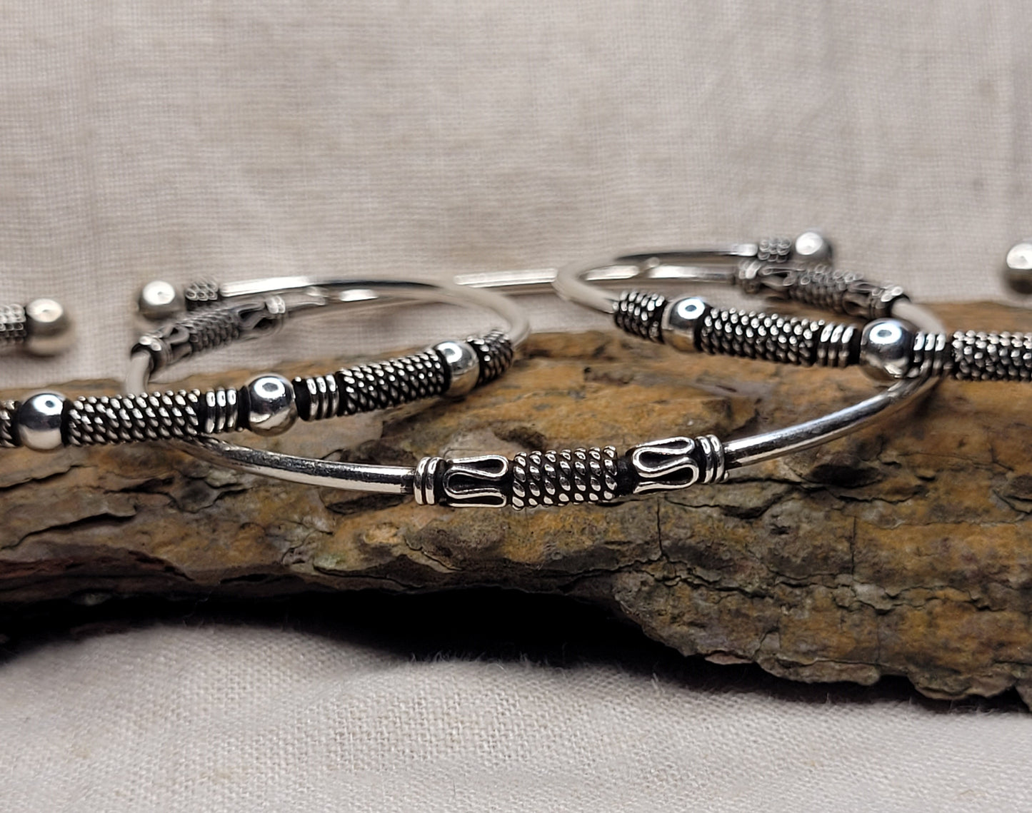 Bali Kama Bangle 925 Silver, Solid Silver Bracelet, Intricate Detail, Silver Bangle