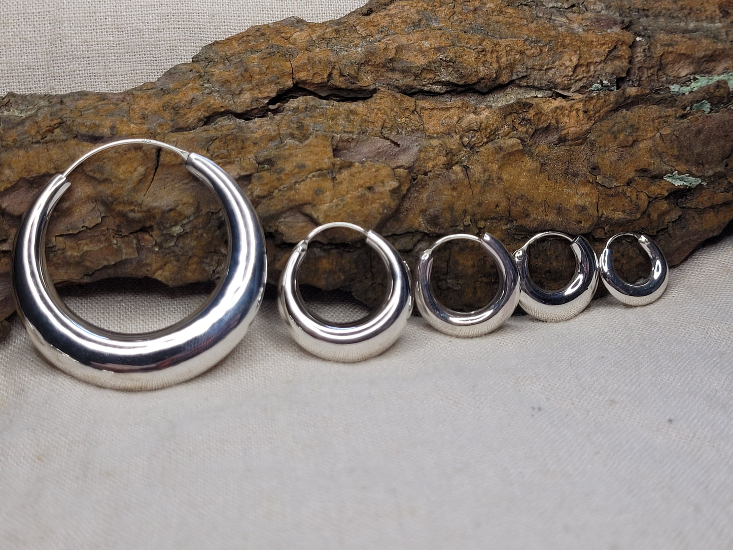 Chunky Hoop Earrings 925 Silver- Gypsy Style (5 Different Sizes)