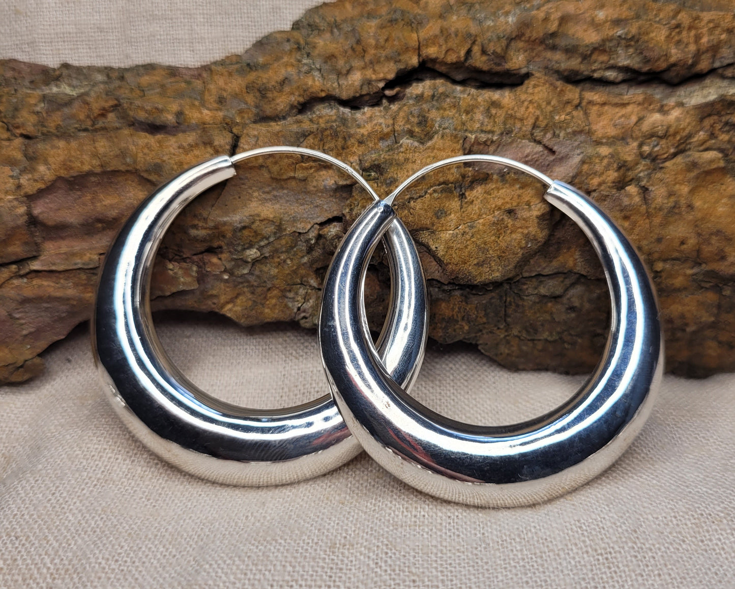 Chunky Hoop Earrings 925 Silver- Gypsy Style (5 Different Sizes)