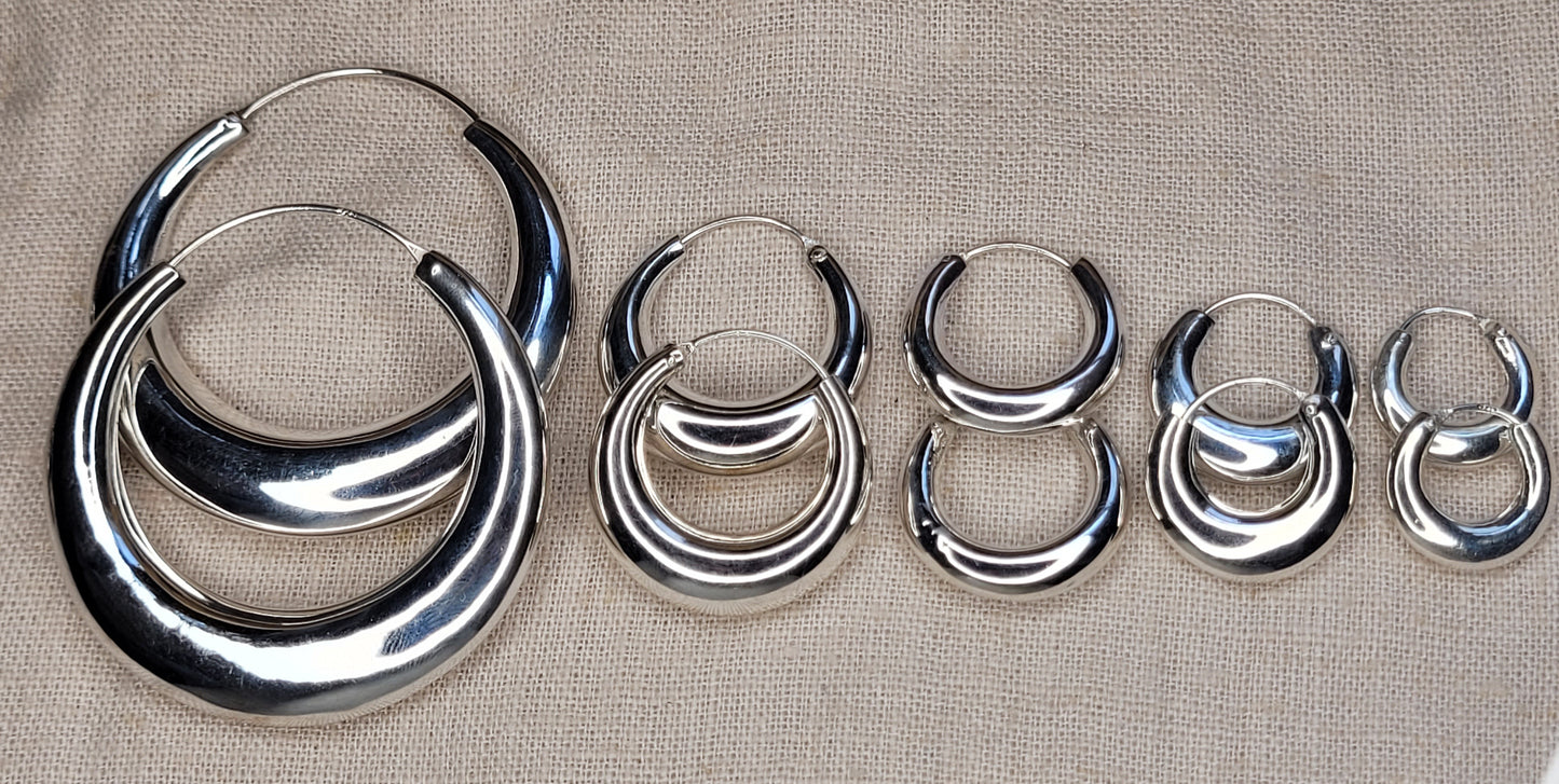 Chunky Hoop Earrings 925 Silver- Gypsy Style (5 Different Sizes)