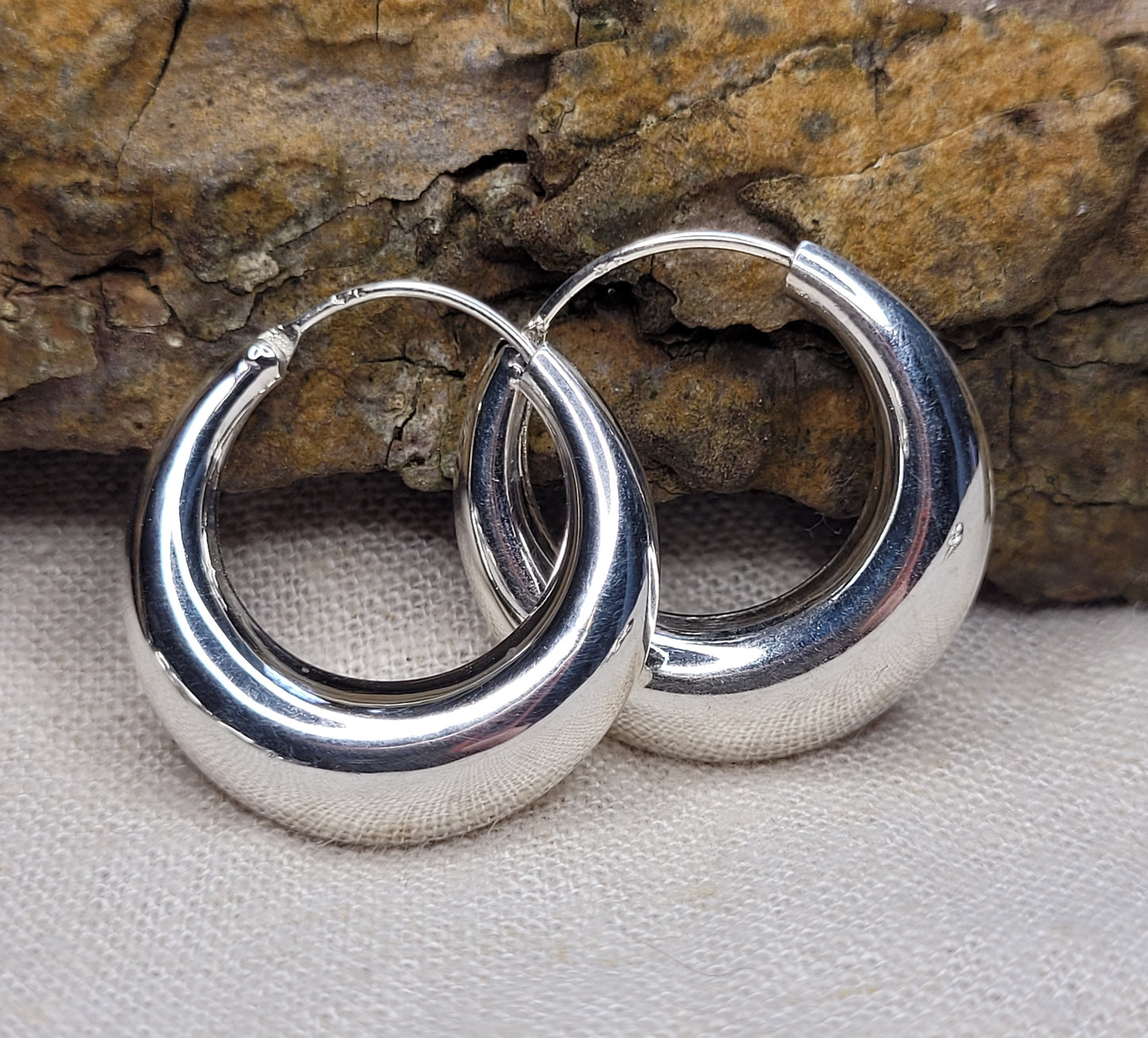 Chunky Hoop Earrings 925 Silver- Gypsy Style (5 Different Sizes)