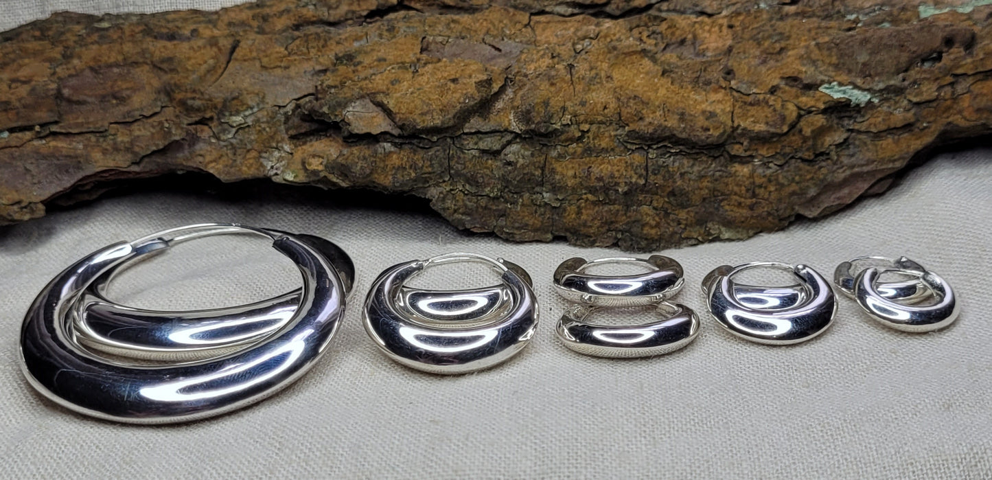 Chunky Hoop Earrings 925 Silver- Gypsy Style (5 Different Sizes)