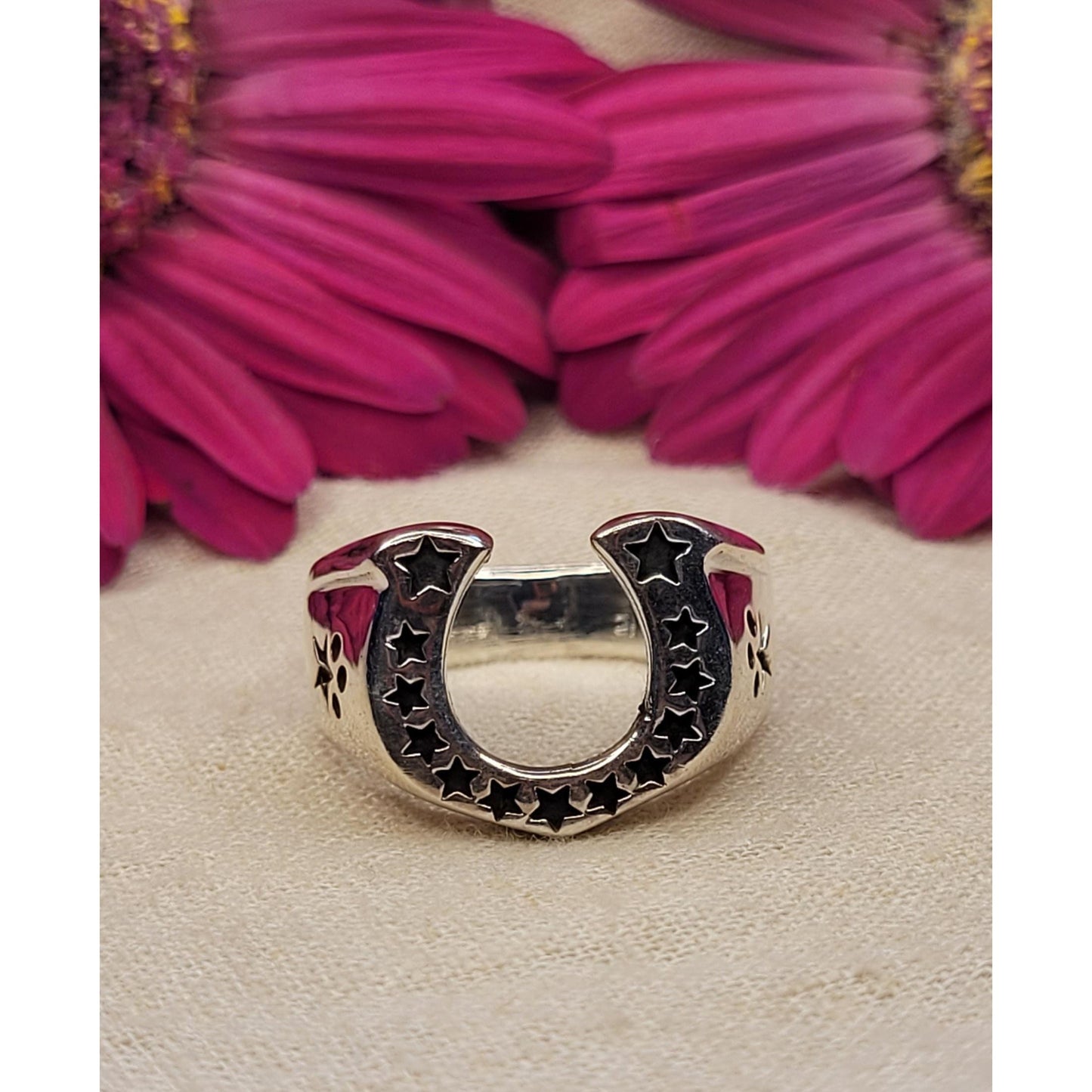 Horseshoe with Stars Ring, 925 Silver Bold & Chunky Statement Piece -RH1