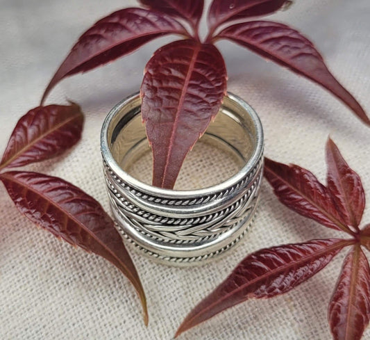 Chunky Barrel Weave Ring - 925 Silver Bali Style Wide Band Thumb Ring - RCB2