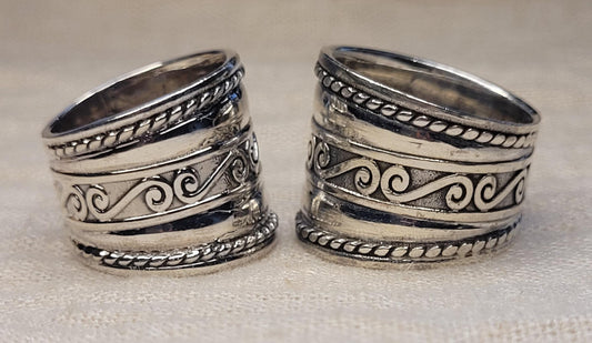 Chunky Barrel Weave & Rope Ring - 925 Silver Bali Style Swirl Wide Band Thumb Ring - RCB4