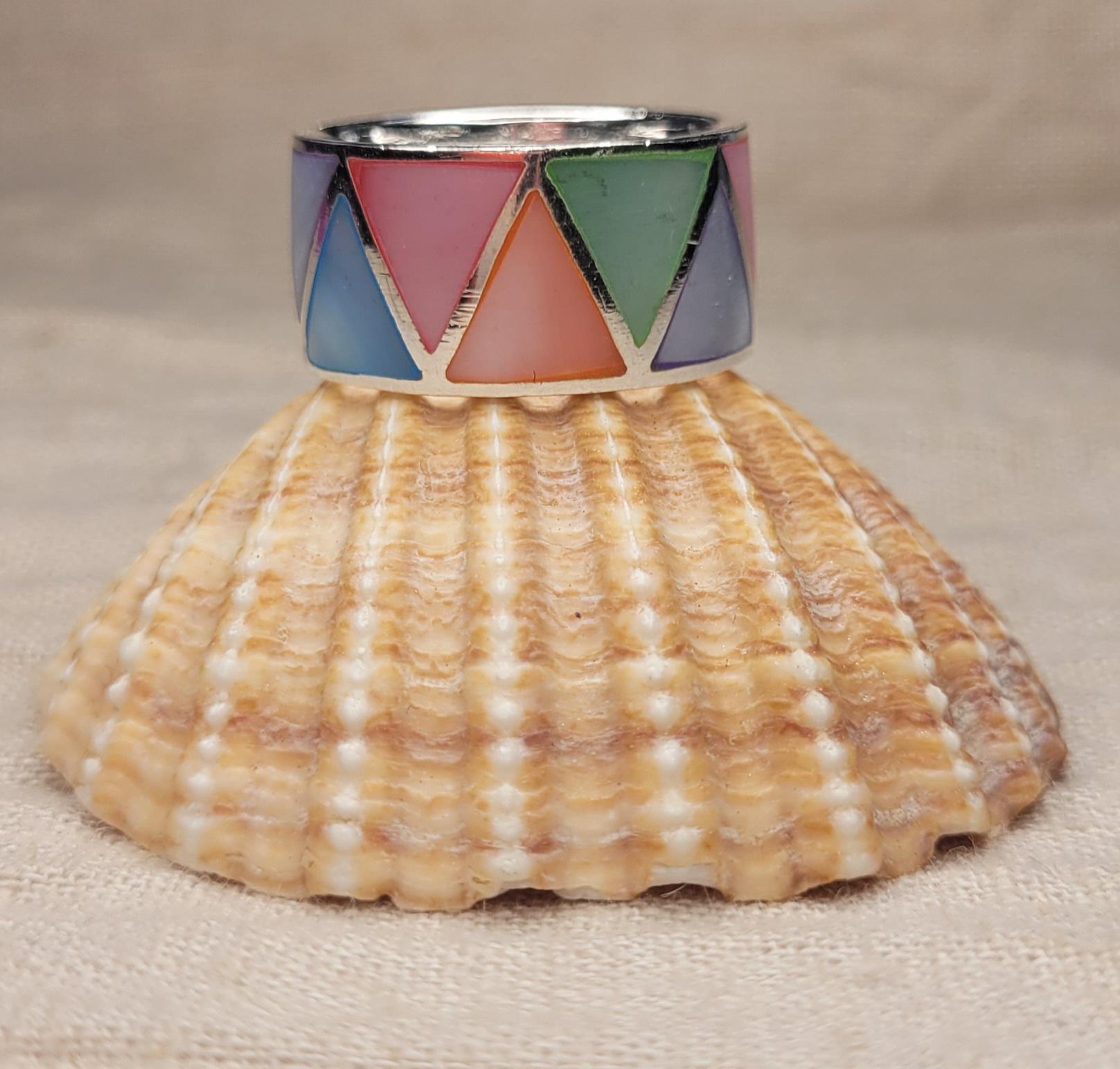 Geometric Colour Block Mother of Pearl Rings, 925 Silver Chunky Bold Ring, Wide Band Ring, Dome Ring -RC1,2,3