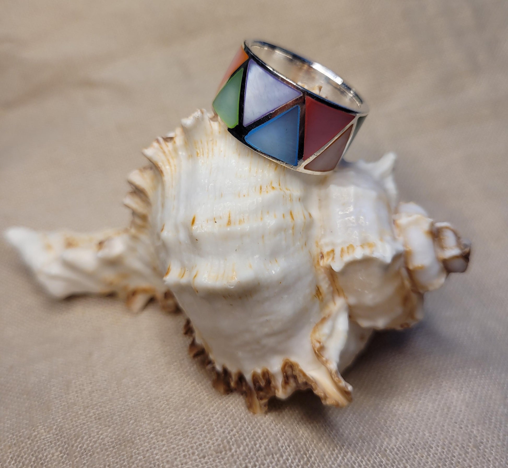 Geometric Colour Block Mother of Pearl Rings, 925 Silver Chunky Bold Ring, Wide Band Ring, Dome Ring -RC1,2,3