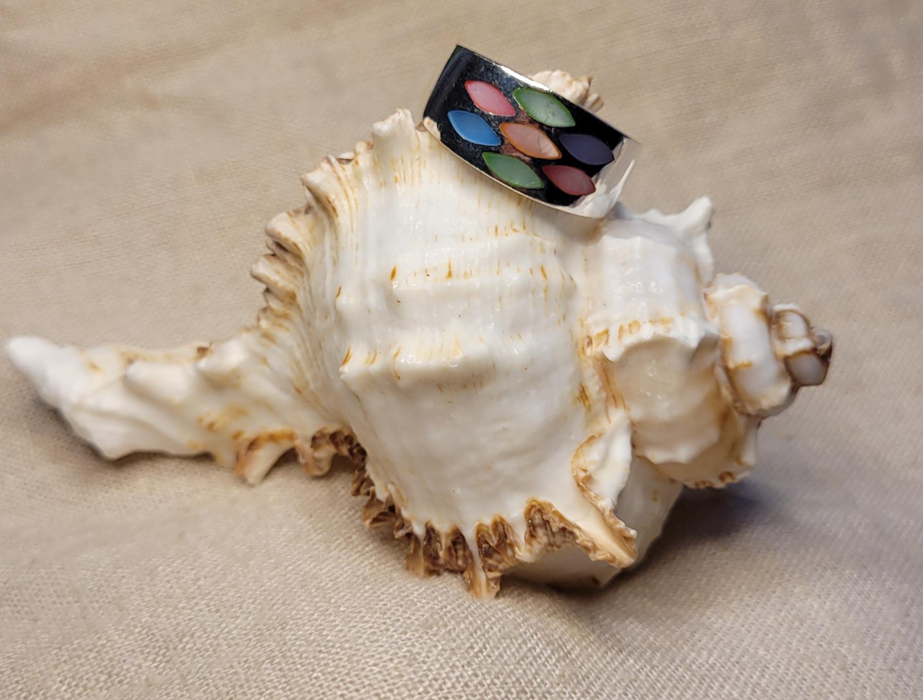 Geometric Colour Block Mother of Pearl Rings, 925 Silver Chunky Bold Ring, Wide Band Ring, Dome Ring -RC1,2,3