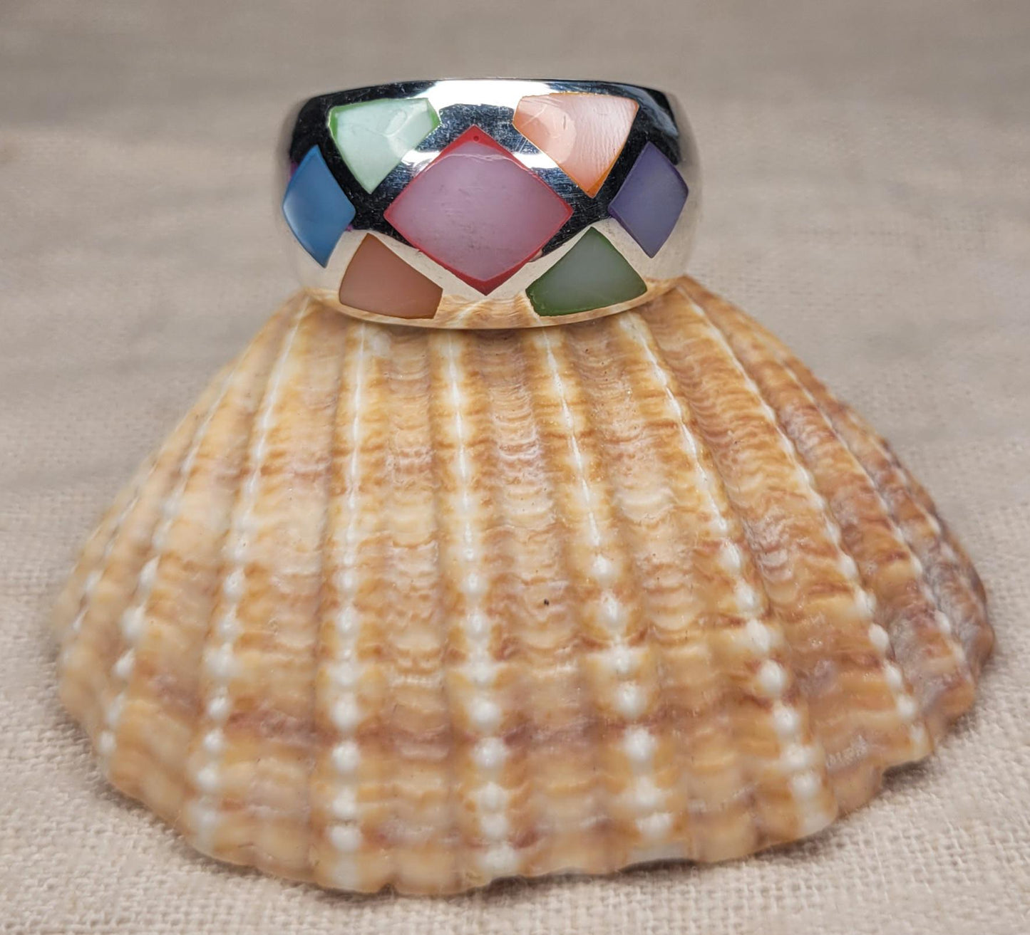 Geometric Colour Block Mother of Pearl Rings, 925 Silver Chunky Bold Ring, Wide Band Ring, Dome Ring -RC1,2,3