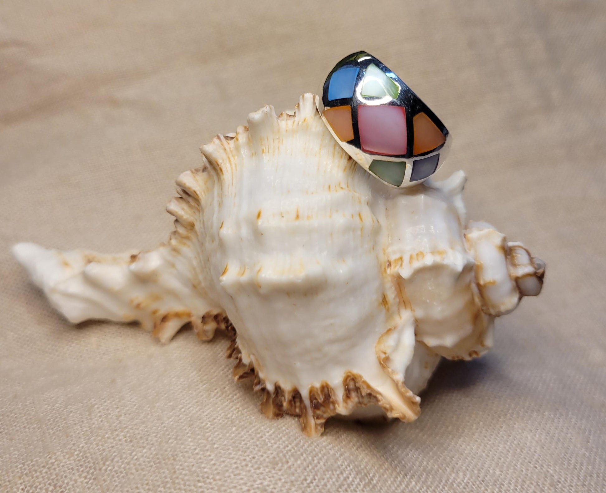 Geometric Colour Block Mother of Pearl Rings, 925 Silver Chunky Bold Ring, Wide Band Ring, Dome Ring -RC1,2,3