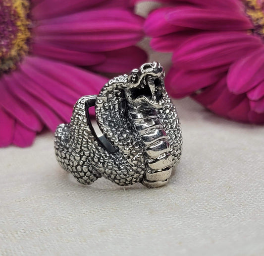 Chunky Snake Ring Bold & Chunky 925 Silver, Ring Size: R, Solid 925 Silver, Statement Piece- RSN2