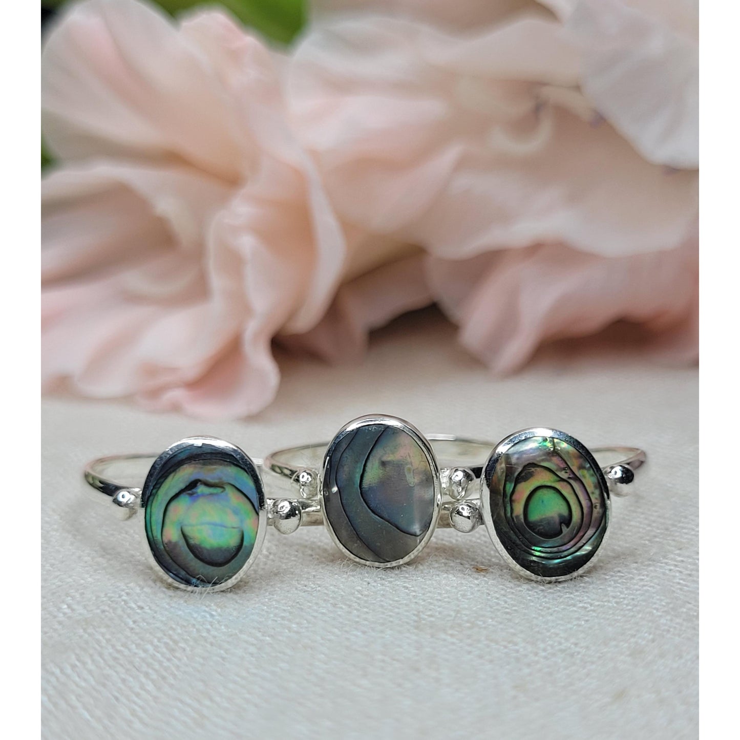 Oval Stone Silver 925 Ring- Jade Blue, Turquoise, Aquamarine, Abalone, Mother of Pearl Rings (RSTL)