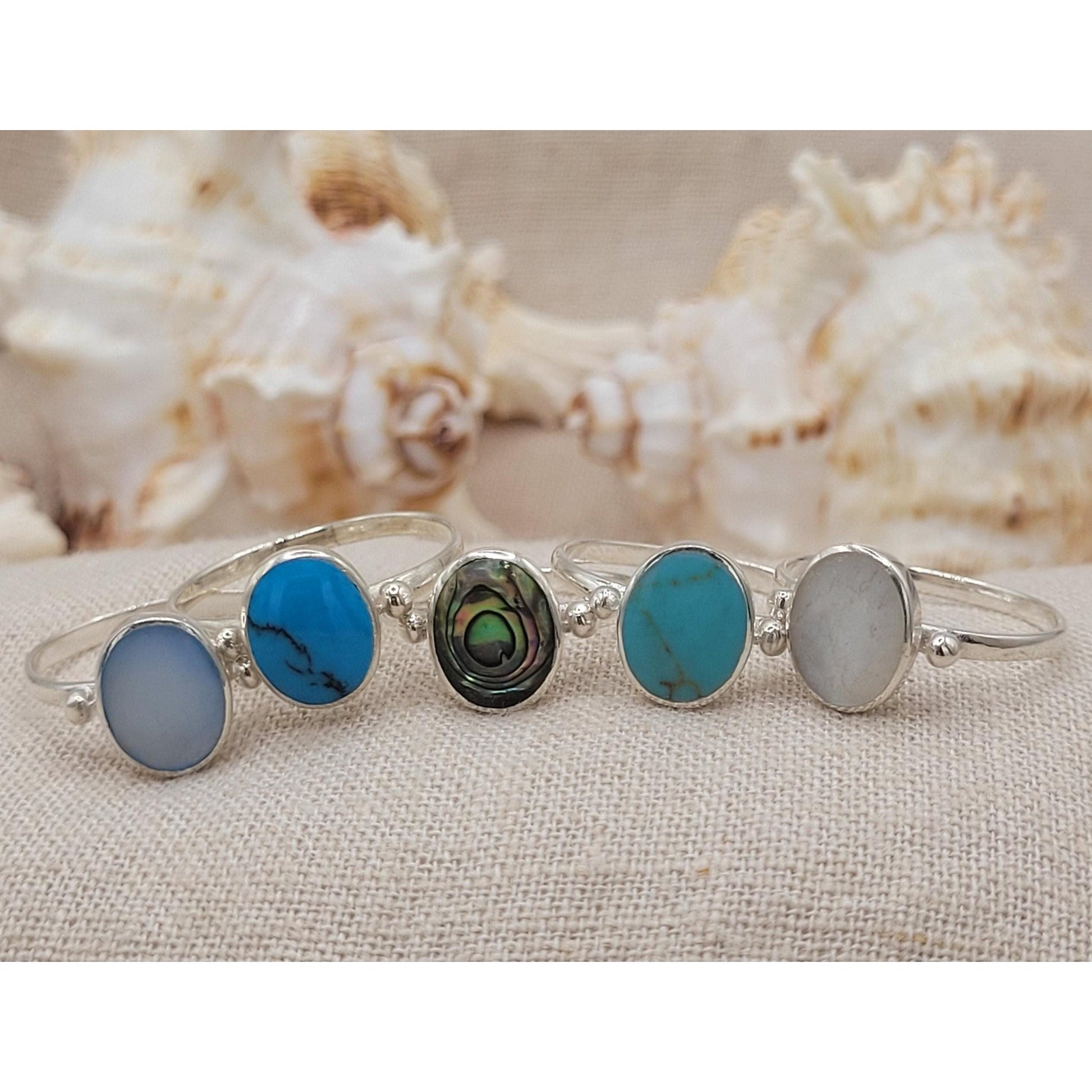 Oval Stone Silver 925 Ring- Jade Blue, Turquoise, Aquamarine, Abalone, Mother of Pearl Rings (RSTL)